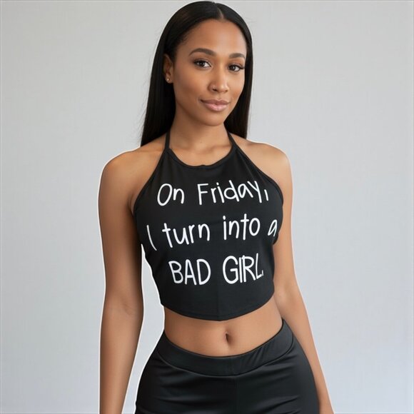 Bad Girl Black Sleeveless Crop Top - Picture 7 of 7